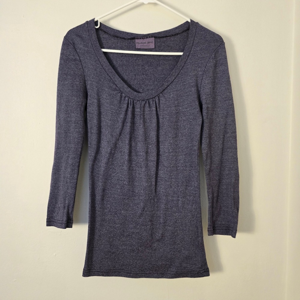 Michael Stars Shirt Long Sleeve Purple Metallic Silver Thread
